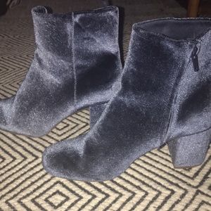 Blue velvet ankle booties